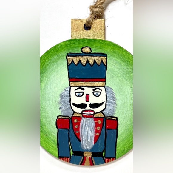 ORIGINAL acrylic Christmas Nutcracker Soldiers on Round Wood Ornament Disc - Picture 4 of 6